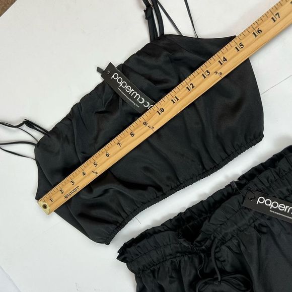 NWOT Paper Moon NWT Black Satin Two Piece Crop Top Set Womens Size Small - Picture 13 of 16